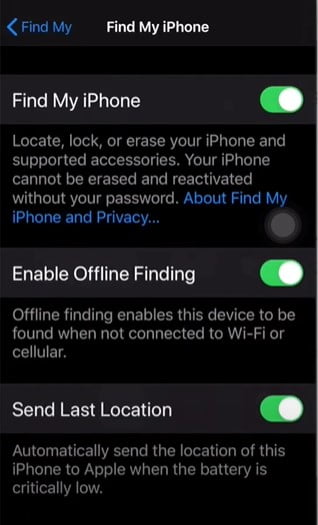 Enable Offline Find My iPhone