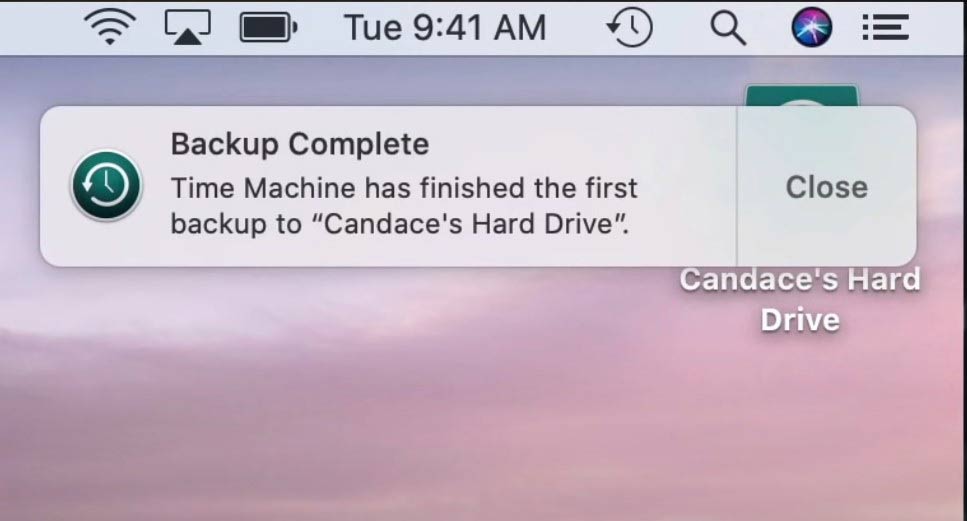 Mac time machine backup complete notification