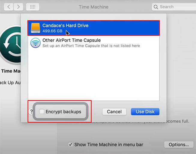 Mac time machine choose backup drive