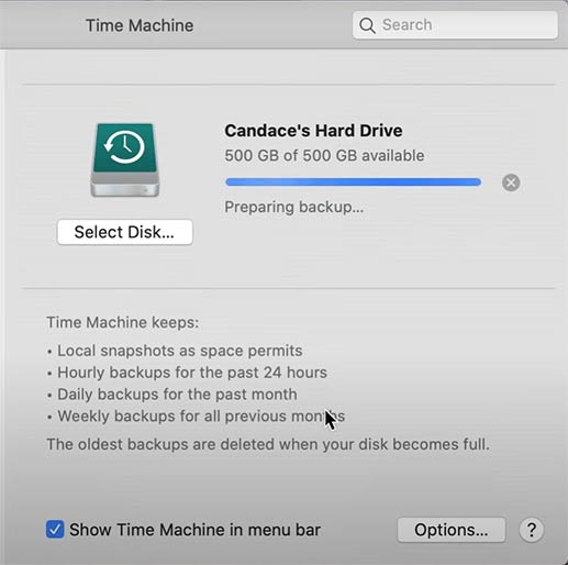 Mac time machine start backing up