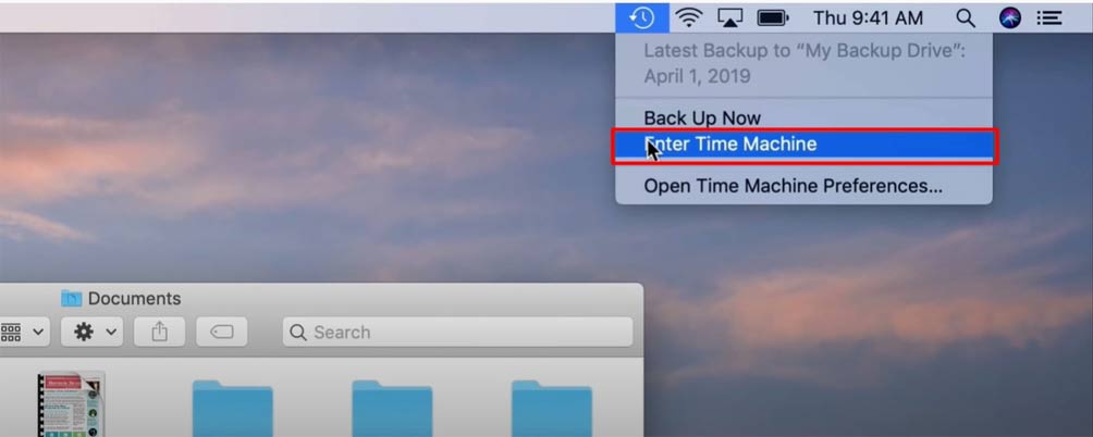 select Mac time machine from desktop menu
