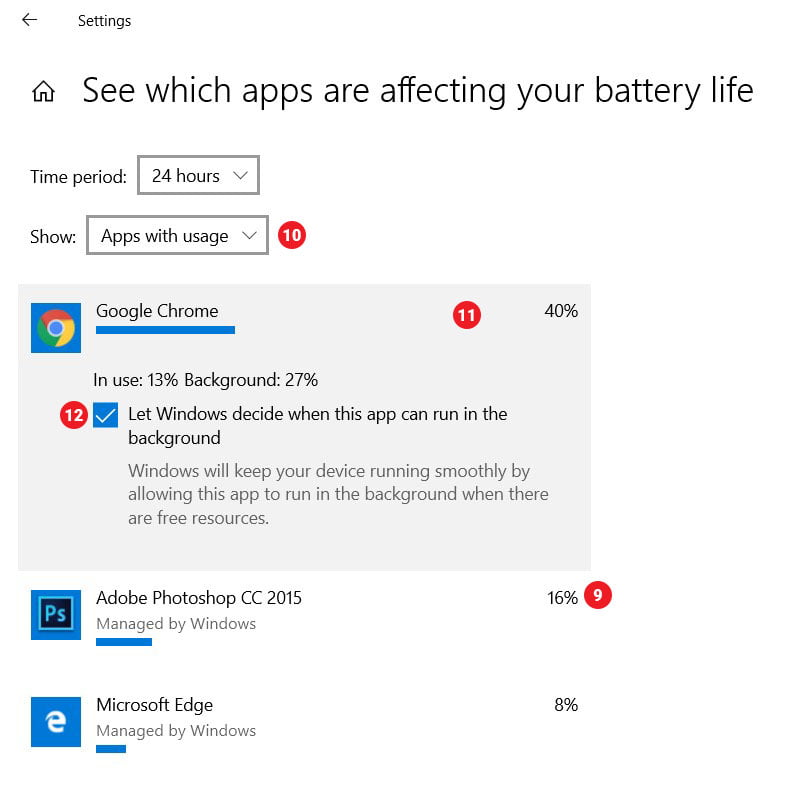 apps using windows 10 power settings