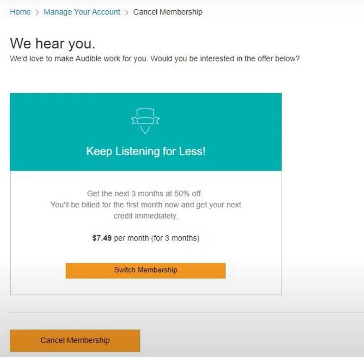 last step, How to Cancel Audible Subscription From Audible