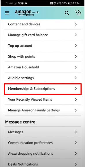membership and subscriptions from amazone app  memu