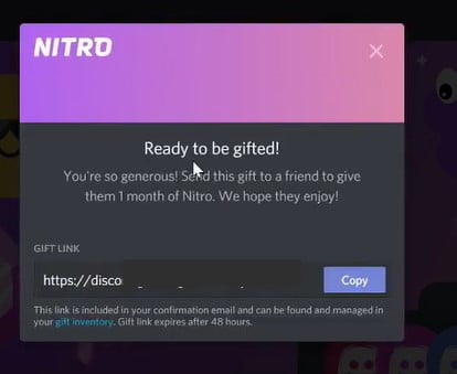 copy the discord nitro gift link