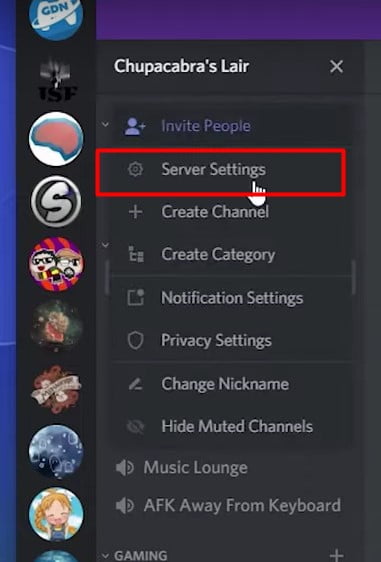 1st, Click on the little downwards facing arrow near the server name in the top-left hand corner of your discord window.2nd, and then click on the server settings option.