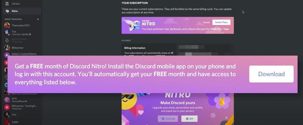 get discord nitro free for one month