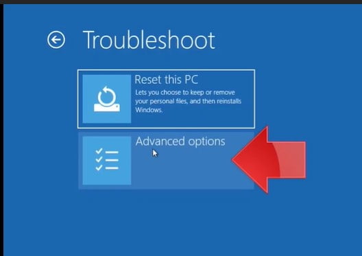 Click on Advanced option on Troubleshoot
