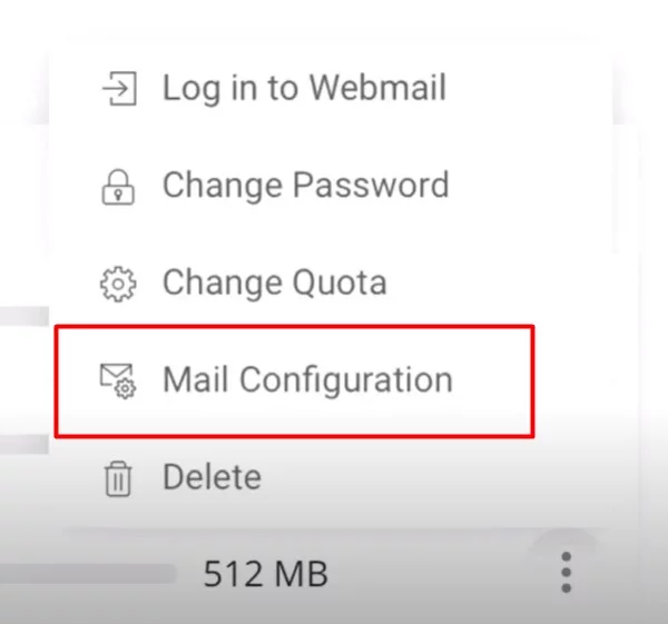 CLick on Mail Configuration