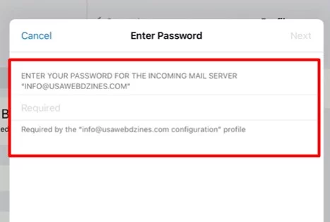 Next Enter your Mail Password.