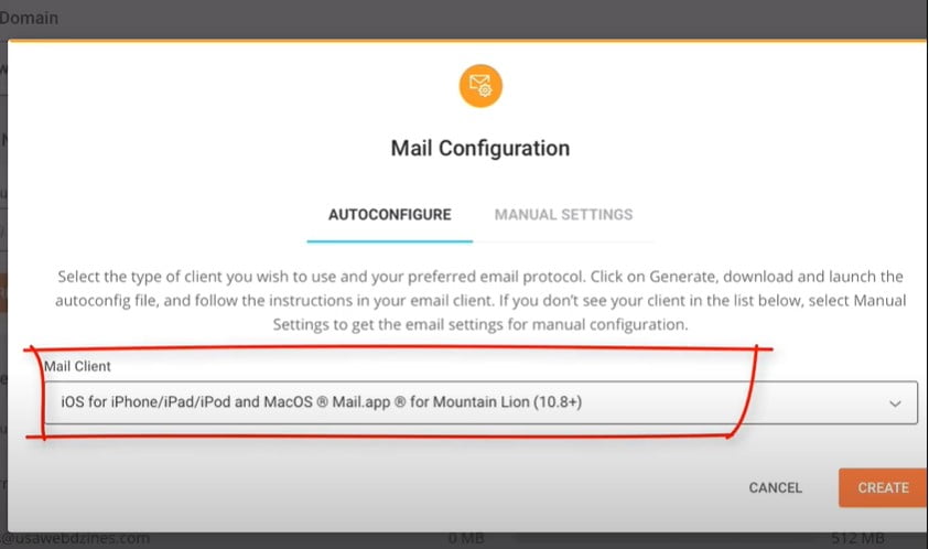 Select the device for Mail Configuration