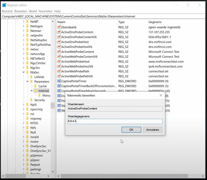 change the registry values with regedit.exe