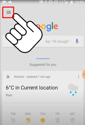 Click to open the google setting