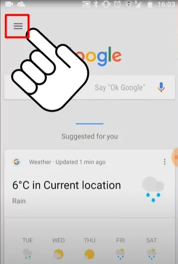 Click to open the google setting