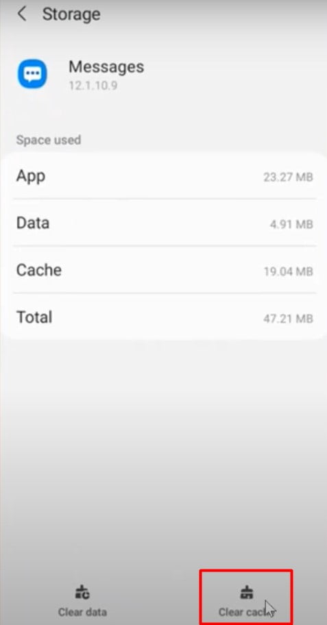 Clear cache from message App