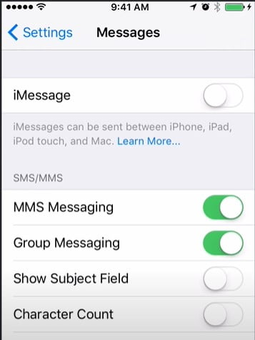 Disable iMessage from iphone