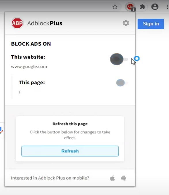 Left clcik on Adblock and Click on Toogle button to turn off