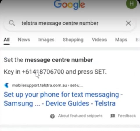 Search for message centre number