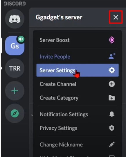 Select server and click on server setting