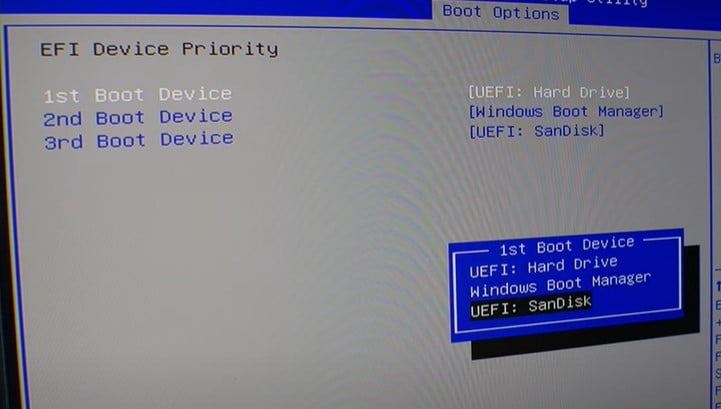 Select Your 1st Boot device as UEFI type Drive