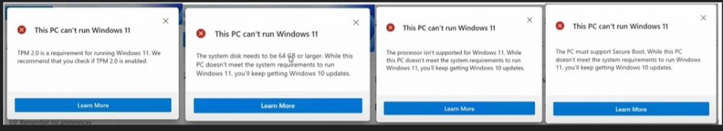 Types of errors THis PC can run Windows 11.
