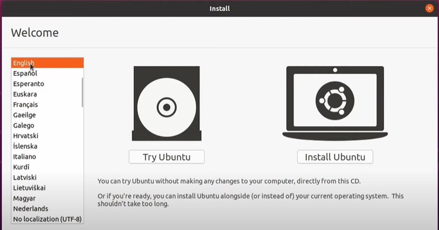 Select Language and Click on Install Ubuntu
