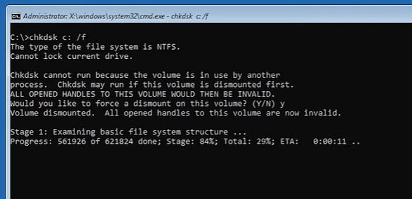 RUN CHKDSK to check damaged files Windows 11 Black Screen Of Death,Infinite Loading,Bootloop