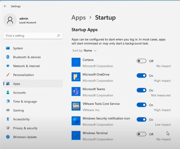 Turn off Startup Apps to fix slow startup windows