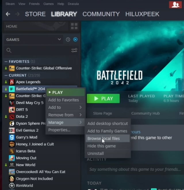 Battlefield game in a file location
