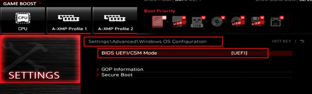 Enable UEFI on Bios to install Windows 11