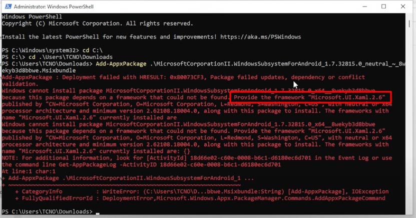 Fix the Microsoft UI xmal freamwork error 