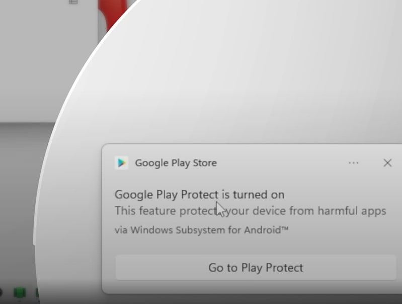 SHow notification Google Play Protect is turned on
