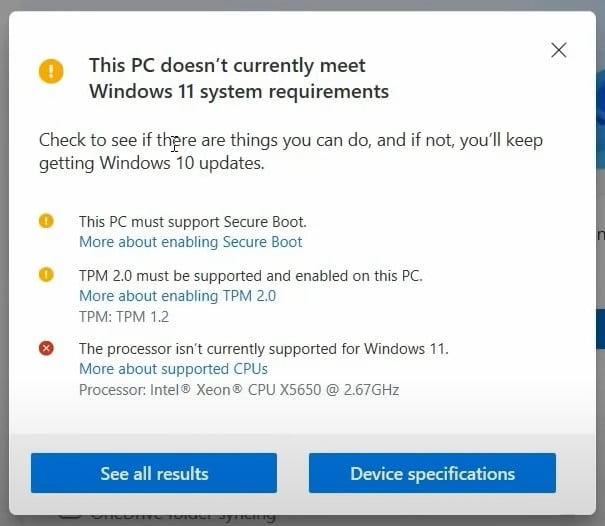This pc doesn’t meet windows 11 system requirements