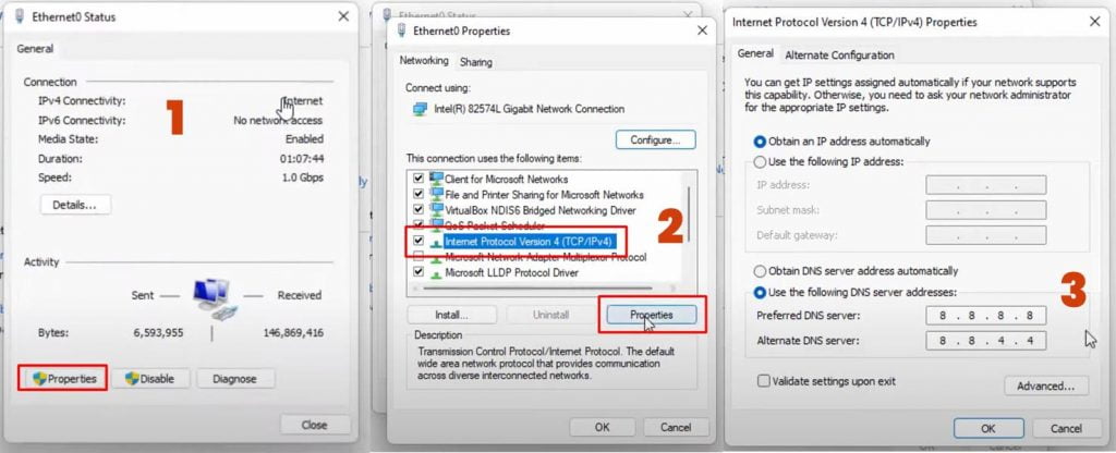 select Internet Protocol Version 4 and change DNS server On Windows 11