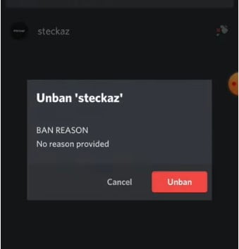 CLick on unban button to unbanned some one from mobile