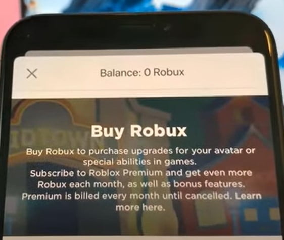 Current Robux balance is 0